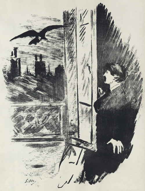 likeafieldmouse:Illustrations for Edgar Allan Poe’s The Raven by Edouard Manet (1875)