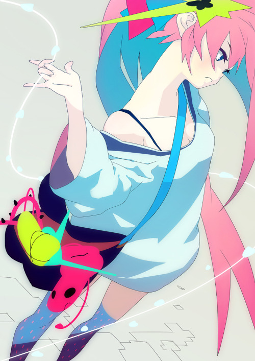 animeclay:  1047 (toshina) is one of my top favorites. Their work moves back and forth between elegantly simple illustrations and expressive, complex paintings, all with a sense of color and style that is relentlessly fresh. Taking on an incredible amount