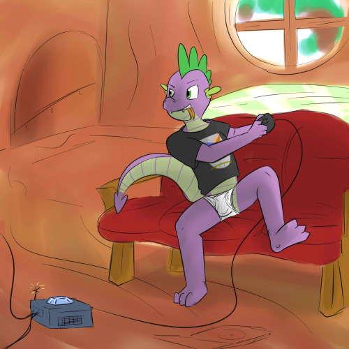 Spike playin’ video games in his undies. Stream Request