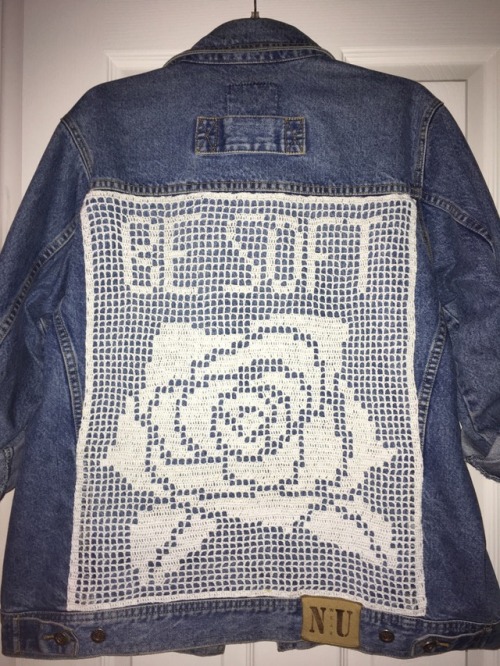 • be soft • filet crochet rose back patch designed and made by me :)) (insp. by aaron ansuini’s art)