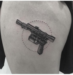 1337tattoos:  Hans solos blaster by Jamie