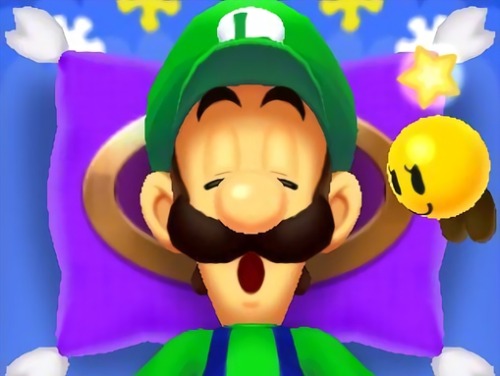 babylonian:suppermariobroth:The model of Luigi sleeping that is displayed on the bottom screen durin