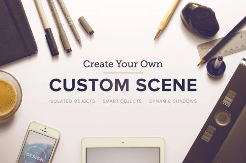 trendgraphy:  2 Custom Scenes: Create your own virtual spaces (Mockups)This awesome piece of photoshop files makes spaces just dragging and dropping predetermined elements. So if you feel like you need a picture or mockup of a moleskine next to an iPad,