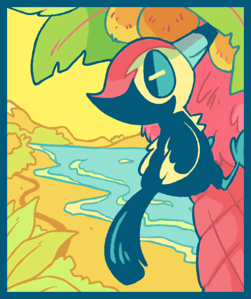 chocodile:  Yungoos, Pikipek, Grubbin, and Iwanko enjoying the beach! Was aiming for a Lisa Frank-ish colorscheme on these. :] 