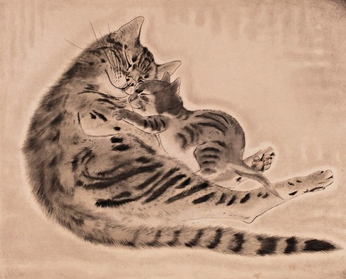 Chatte et chaton endormis  1929                                             Tsuguharu Foujita 嗣治 藤田
(1886-1968) 
