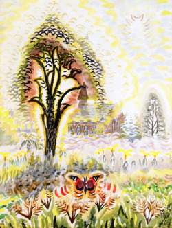 dappledwithshadow: Charles Burchfield  The Red Admiral (also known as Butterfield)1961-1962 Private collection	Painting - watercolor Height: 96.52 cm (38 in.), Width: 73.66 cm (29 in.)  The Fragrance of Spring (also known as Bee Hepaticas)circa 1962