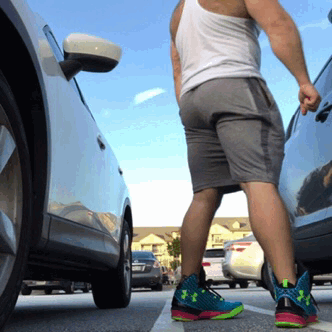 mcmeathead2:  Just having fun in the parking lot, again. In some fun new shorts and
