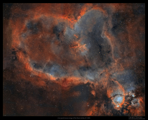 IC 1805 (the Heart Nebula) in Cassiopeia, by J-P Metsavainio (hi-res). More info about the