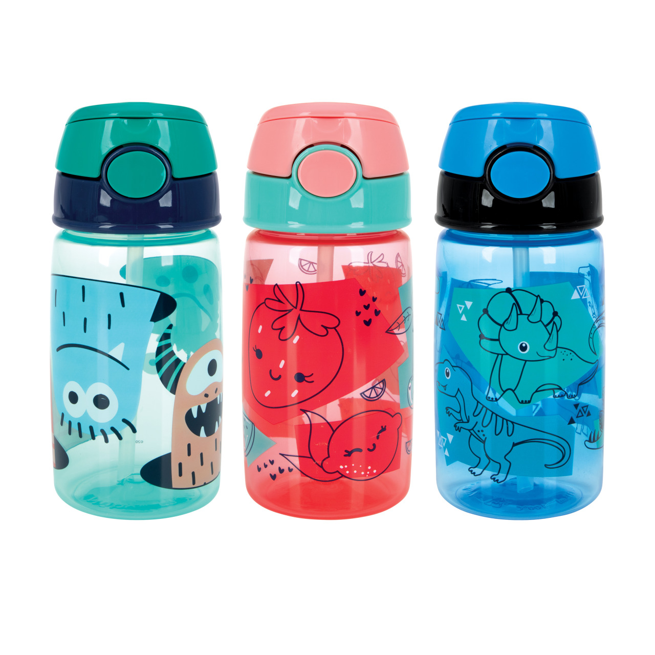 Nuby Push Button Flip-It Soft Spout Tritan Water Bottle Blue Sharks 18 oz