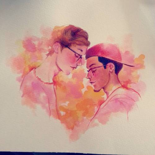 A small commission ♥ #art #artwork #watercolor #coloredpencil #illustration #gay #couple #yao