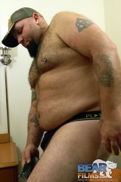 theunderwearbear:  bearfilms:  A hairy hunk in a jock. Is there anything hotter?  Delicious.