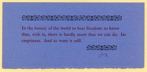William Bronk broadside: “In the Beauty of the World…,” Providence: Burning Deck, n.d.