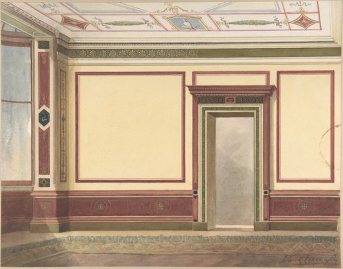 met-drawings-prints:Dining Room Elevation in a Simplified Third Pompeian Style by John Gregory Crace