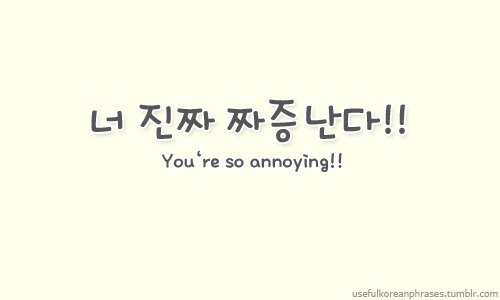 너 진짜 짜증난다; neo-jin-ja-ja-jeung-nan-da; You&rsquo;re so annoying.