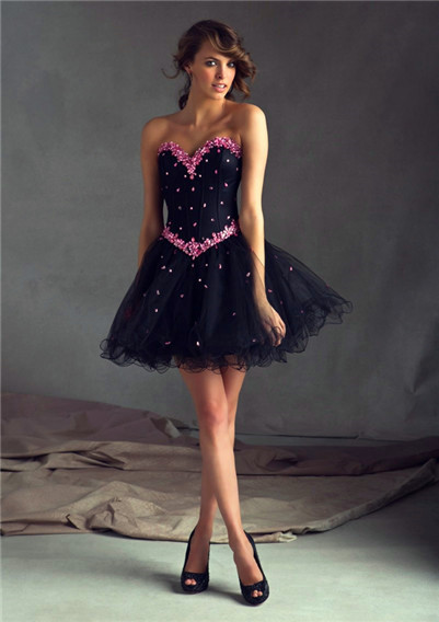 Black short puffy prom dress