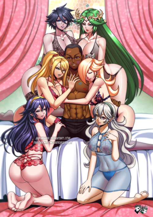 jadenkaiba: “We are your wives~!” COMMISSION for staall0043 of DeviantartHis OC with the Ladies of Smash BrosBayonetta, Palutena, Samus Aran, Rosalina, Lucina and Corrin   OTHER VERSION AT THE USUAL PLACE ENJOY :) —————————————————————————————————-