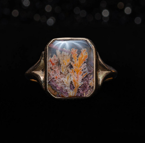 allaboutrings:Victorian 14k Gold Moss Agate Ring