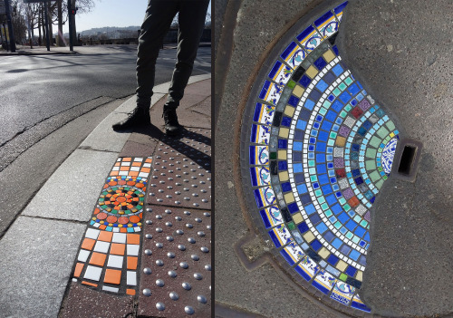 EmEmEmLyon-based artist EmEmEm repairs holes in sidewalks and walls with colorful mosaics. EmEmEm’s 