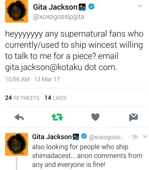 Calling my fellow wincest shippers, this author is writing a piece on the appeal of “taboo” ships an