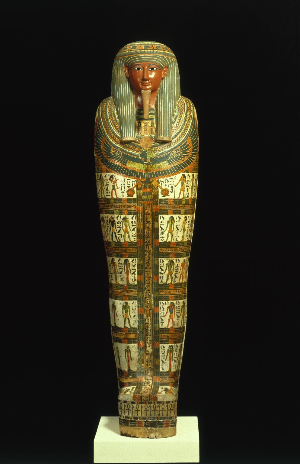 ancientart:  Cartonnage of Nespanetjerenpere. This Egyptian coffin dates to the Third