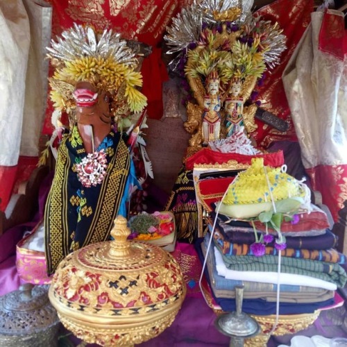 Gods ad Goddess pratima (sacred scultures/icon) with offerings, Bali