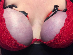 yourpainmyenjoyment:  stacismom69:Preparing for the holidays. Red is my color. Purple is also quite becoming.