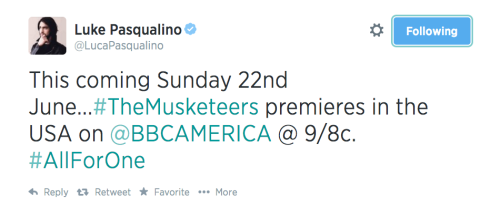 themusketeersbbca: Everyone get your floppy hats, #The Musketeers is coming to the US this weekend 