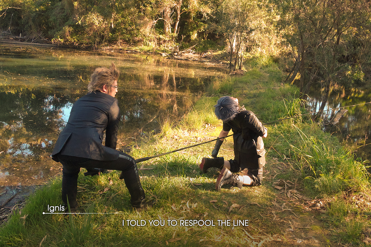 behindinfinity:  Talk about backseat fishingFinal Fantasy XV cosplayNoctis ◆ Jin @jin.behindinfinity Ignis
