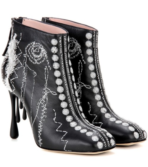 Christopher Kane Scribble Embroidered Leather Ankle Boots