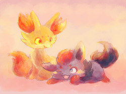 akari026:  foxes —————————– I got a message from a pokemon webcomic writer and read it. yeahh the two fox mons are so cute~~Here is the link: (http://cainandmabelcomic.tumblr.com/) 