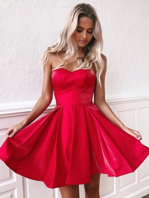 jbydress: Sweetheart Neck Short Red Prom Dresses with Corset Back, Short Red Homecoming Graduation D