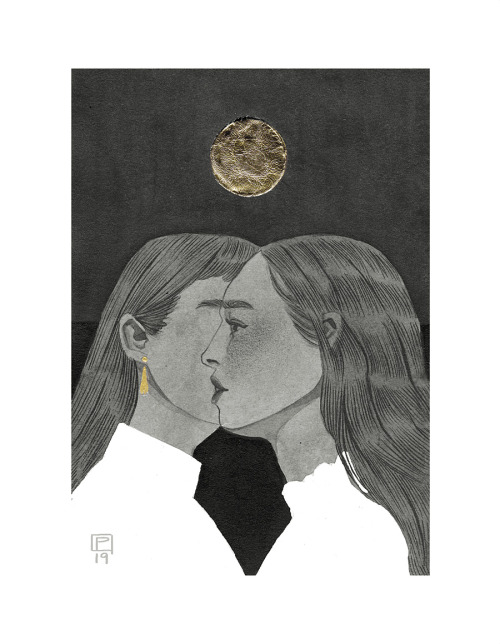 paulettejosatelier:Inktober 2019 week 2. Acrylic ink golden paint and gold leave on Arches paper. 17