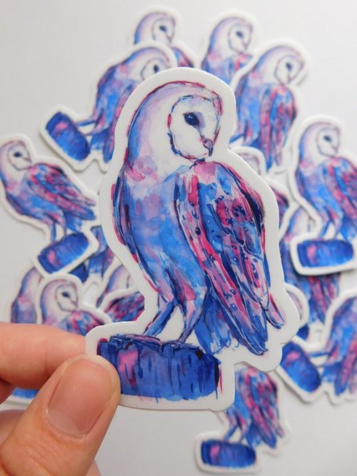 Dark Blue and Pink Watercolor Owl Sticker //AndraMarieStudio