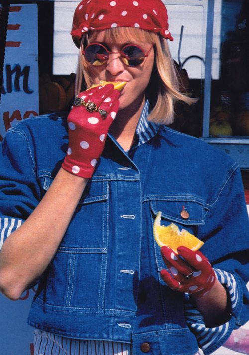 eightiess:Peggy Sirota for Seventeen magazine, February 1987. Jacket by Pepsi Apparel America.