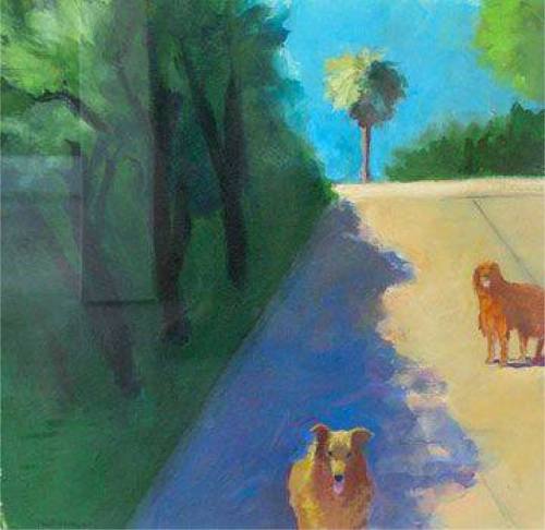 Road in a Park   -   Paul WonnerAmerican, 1920-2008Acrylic and pencil on paper , 15 x 15&quot;