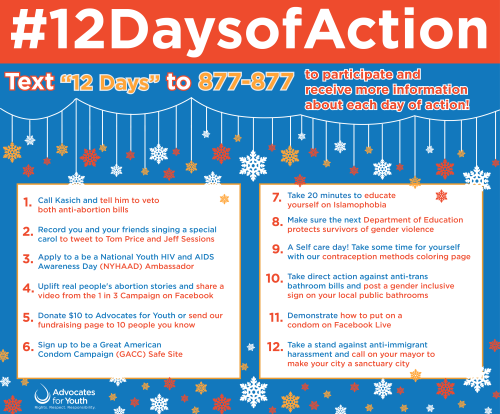Today&rsquo;s the 1st day of the Advocates for Youth #12DaysofAction! Want to do some good these las