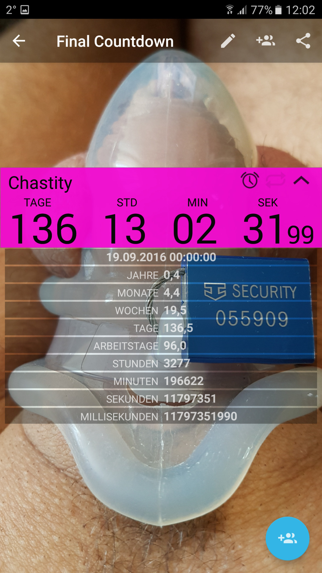 136 days chaste and nearly no stiffy!But it was a nice feeling having a fat dildo