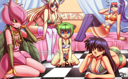 jadenkaiba:   “Welcome home~!”COMMISSION for Kim-Hoyer of DeviantartHis Choice of various Anime/Game harem Girls :)CHARACTERS FROM TOP LEFT TOP BOTTOM RIGHT:Lilimon - Digimon SeriesRiesz - Seiken Densetsu 3Cosmo - Sonic X Ashe - Megaman ZXAKagome