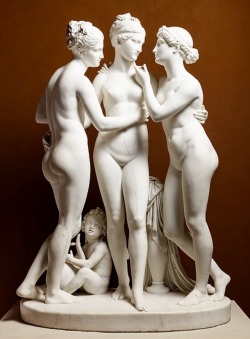 life-imitates-art-far-more:  Bertel Thorvaldsen (1770-1844) “Cupid and the Three Graces” (1820-1823) Marble Located in the Thorvaldsen Museum, Copenhagen, Denmark   The Graces were the daughters of Jupiter, but they acted as servants to the goddess