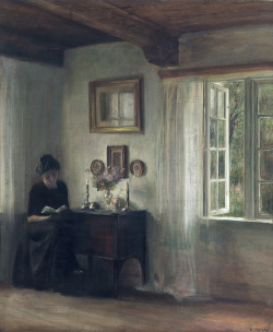 laclefdescoeurs:     Interior with woman reading, Carl Vilhelm Holsøe   