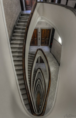 gatsbywise:  axollot:  Genova, spiral staircase 2014-06-23 181718 by AnZanov on Flickr.  Stairway Art. ♡ Thank you for following http://gatsbywise.tumblr.com/ ♡ 