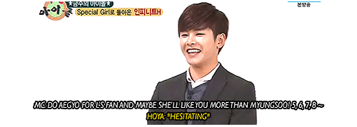 hogays:     8 | ∞ Infinite offstage: MC’s telling Hoya to do aegyo while thinking of Seo In Guk.    