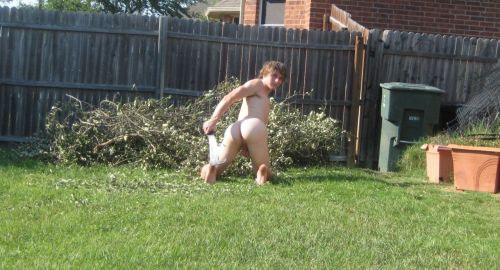 nakedpublicfun:  Exposing himself in his garden