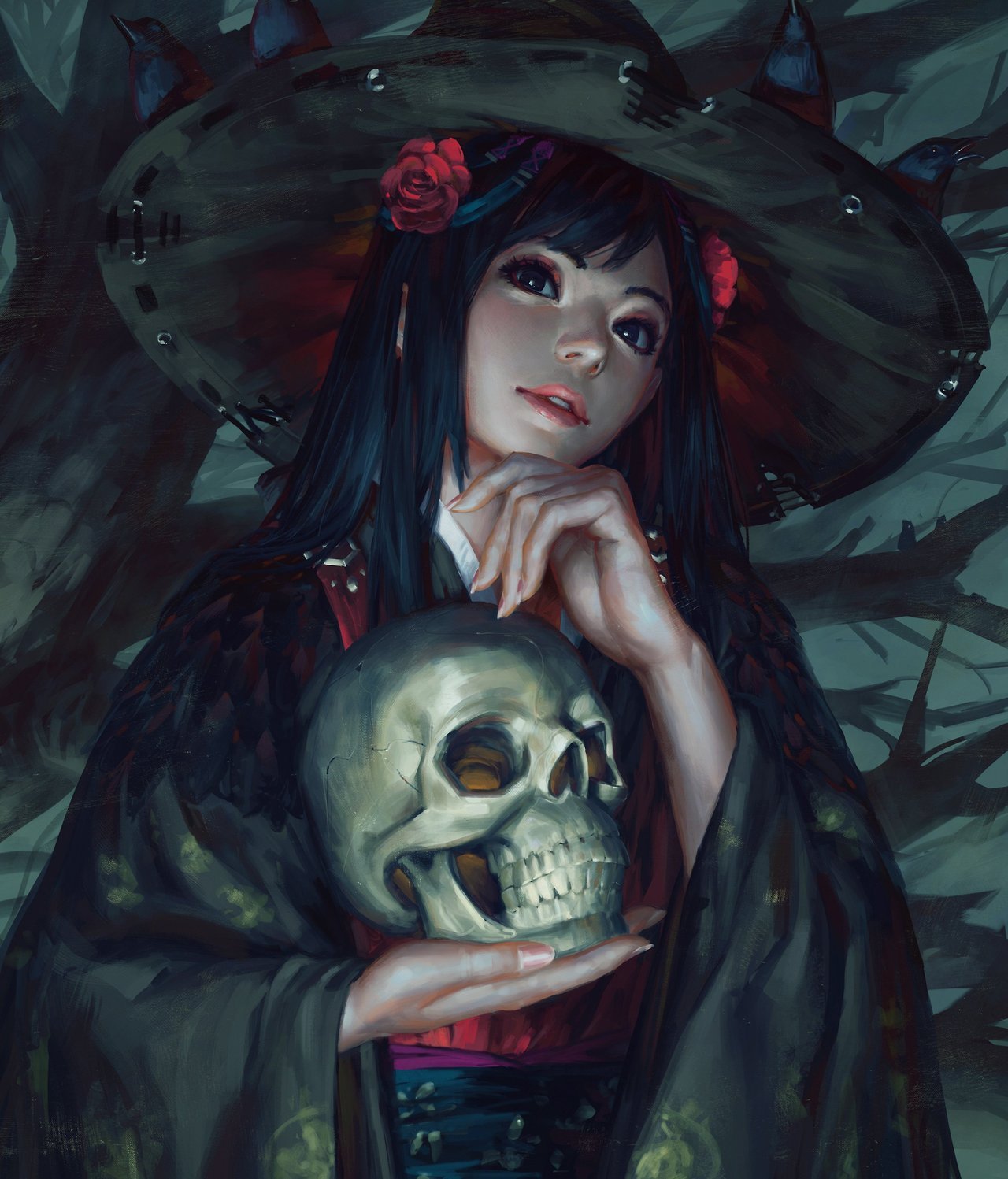 Pretty gothic girl with skull: dark fantasy... (30 Sep 2017)｜Random Anime  Arts [rARTs]: Collection of anime pictures