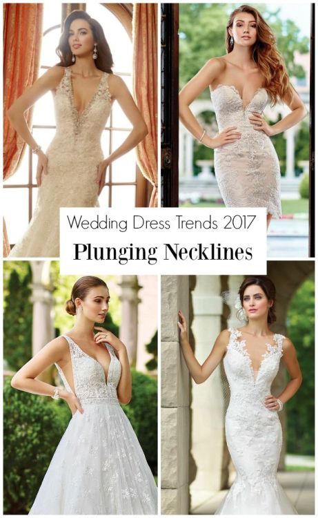 Wedding Dresses with Plunging Necklines by Mon Cheri Bridals
