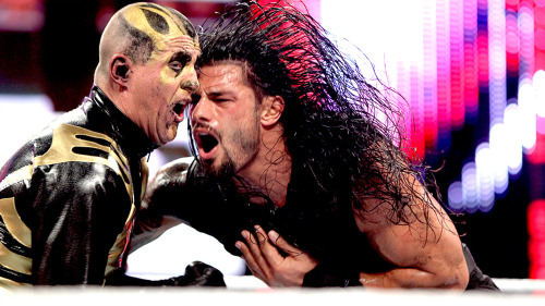 gaiusjuliuscaesar:and here we have Roman Reigns and Goldust singing an 80’s power ballad mid match.