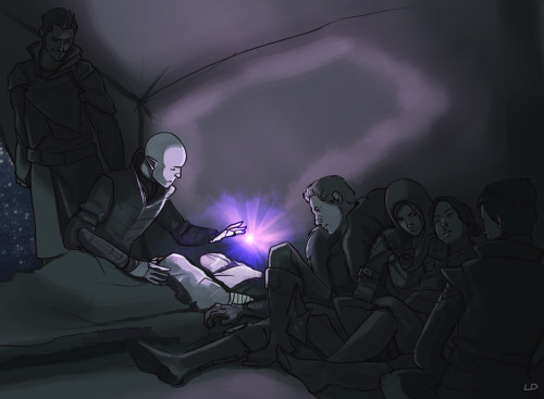 curiouslavellan: everkings:Healing After Haven [ID: A dark scene set inside a tent. The unconscious 