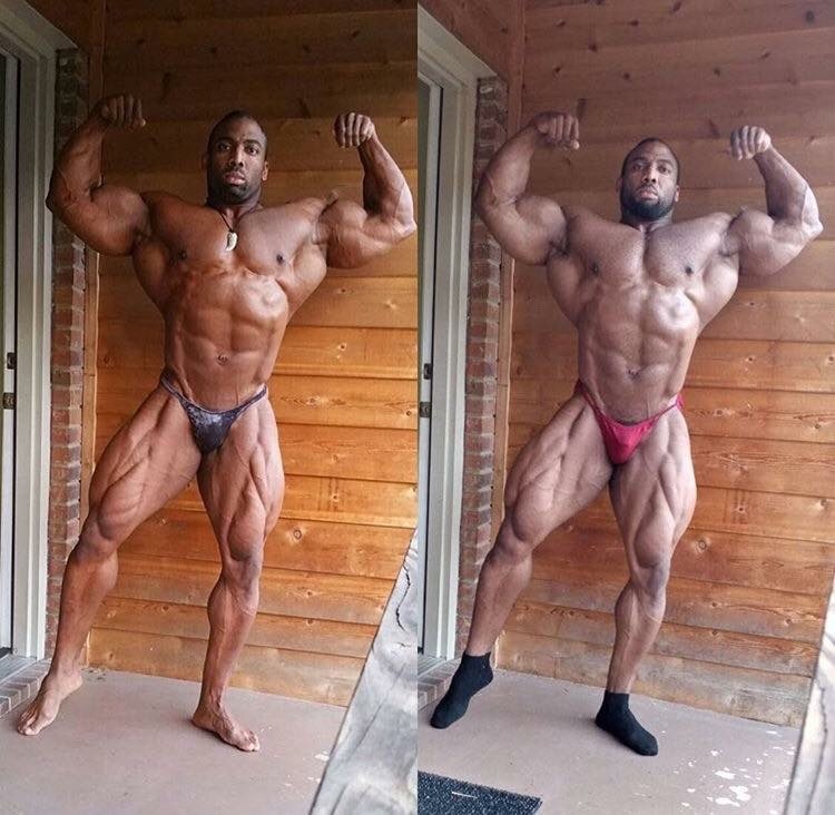 Cedric McMillian - Left is 3 days out to Arnold 2016 at 263lbs. Right is 5 days out