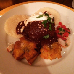 foodffs:  Chicken Mole Poblano for Cinco de Mayo? Delicious. Served over fresh Arepas, and accompanied with Fried Plantains? Perfect. more pics on ig: taylor_cooks