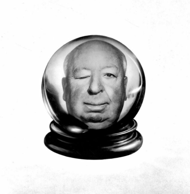 Alfred Hitchcock. Portrait de l'Universal avec la boule de cristal, ca. 1960.